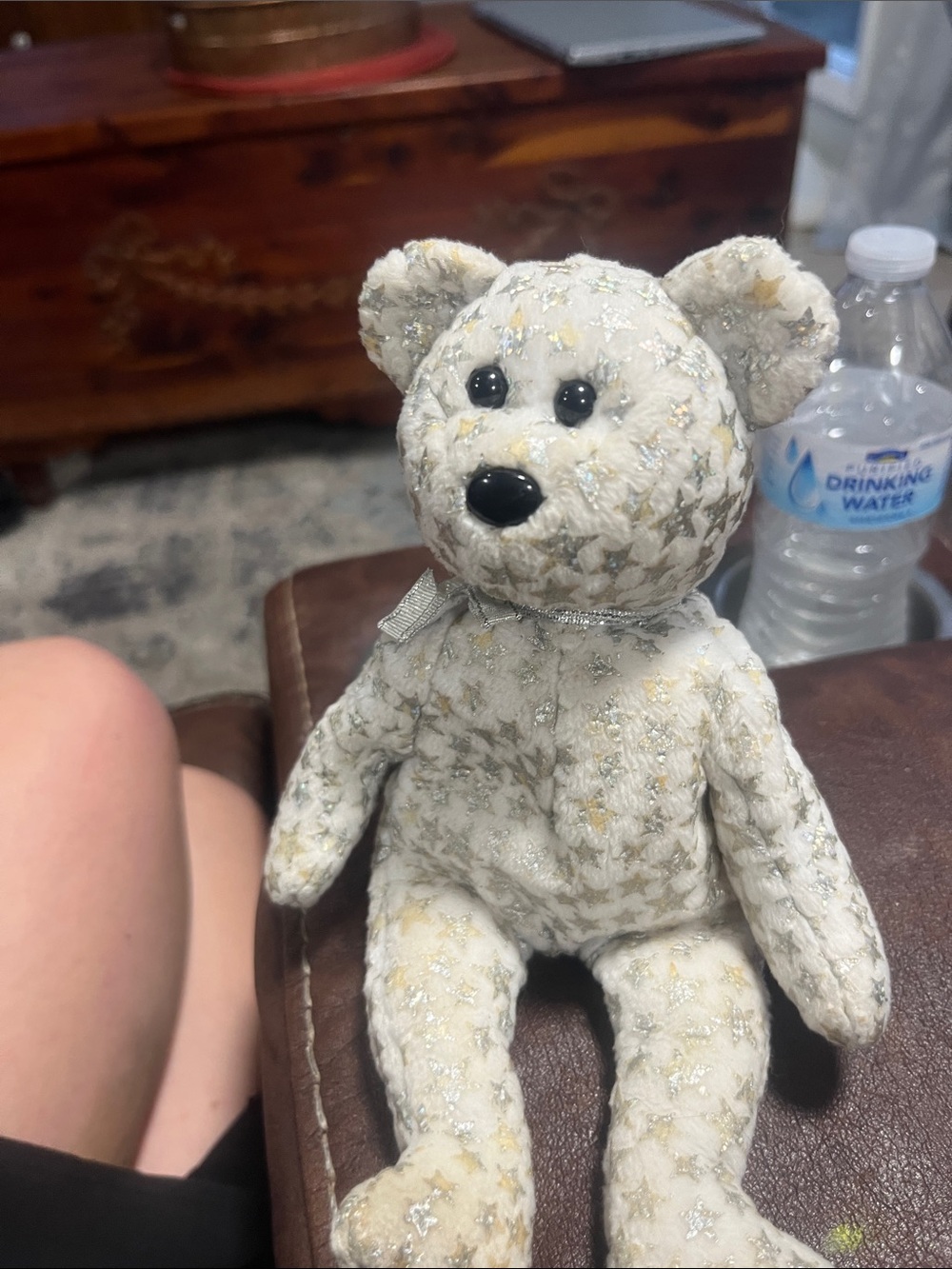 Plush Star-Pattern Teddy Bear - Cream with Gold Accents